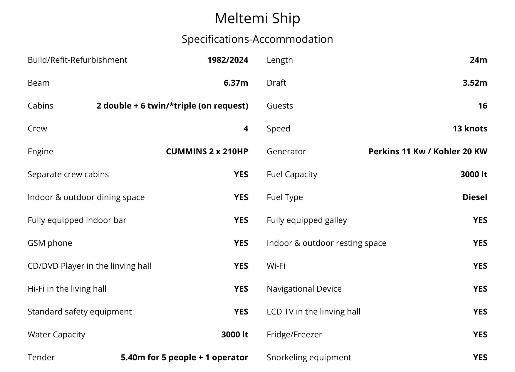 meltemi gullet specifications